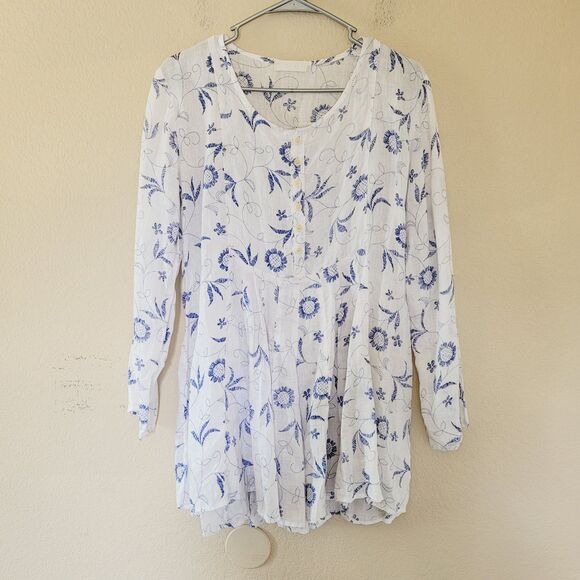 CP Shades Floral Linen Tunic Blouse Small Henley Cottage Core Lightweight Beachy - Picture 1 of 6